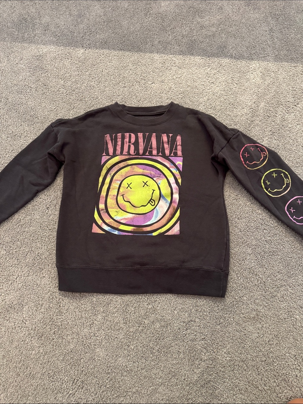 abercrombie kids Black Sweatshirt with Multicolor Smiley Graphic